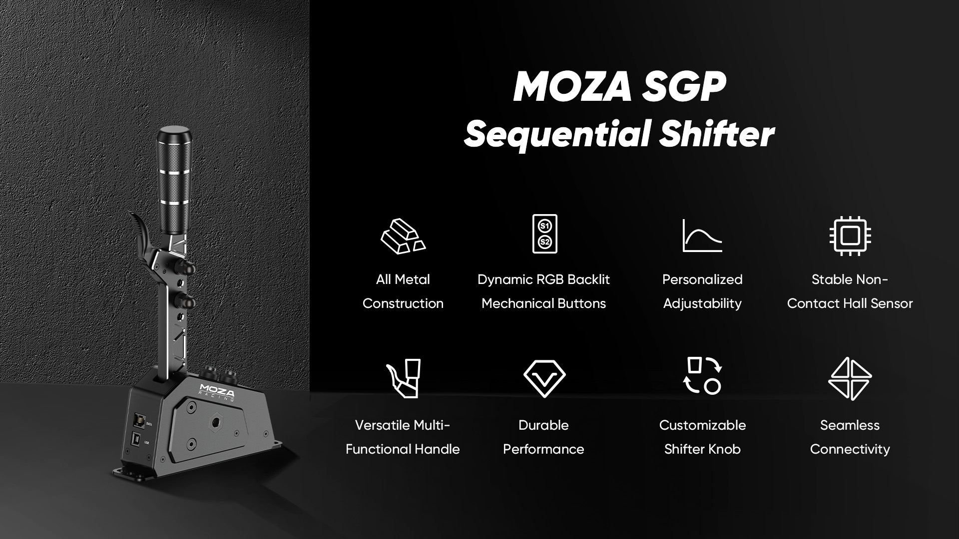 A large marketing image providing additional information about the product MOZA SGP Sequential Shifter - Additional alt info not provided